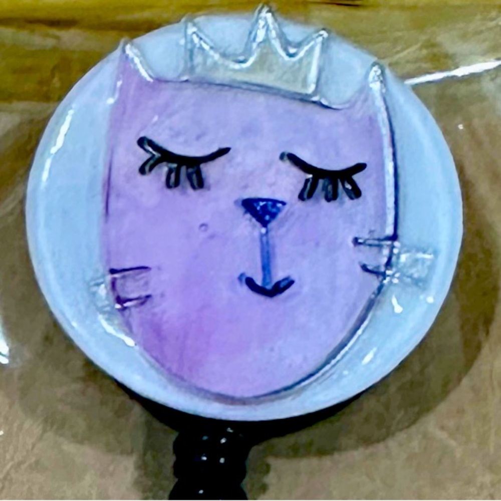 Pink princess cat badge reel with belt clip